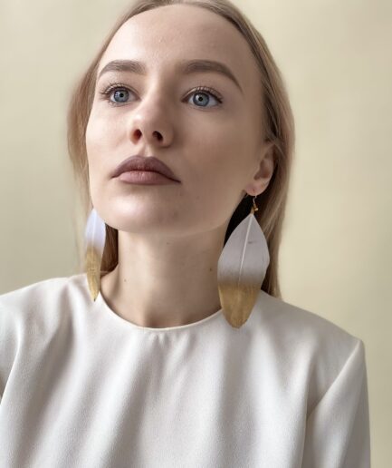 White duck feather earrings