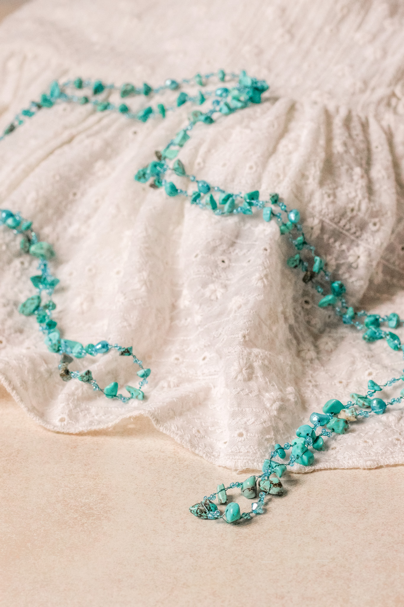 Turquoise Bead Necklace on Silk Thread