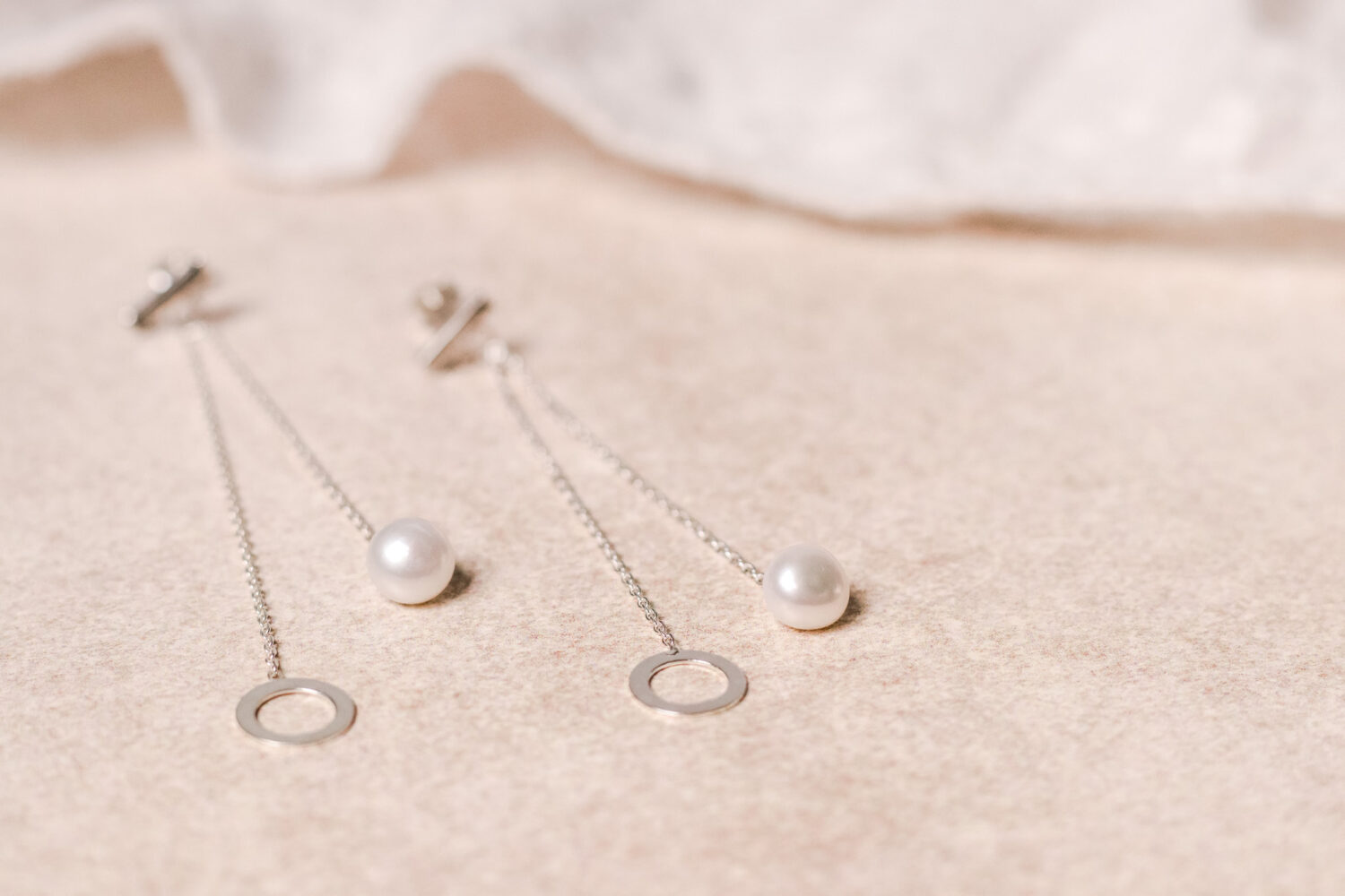 Silver Bar and Circle Push-Back Earrings