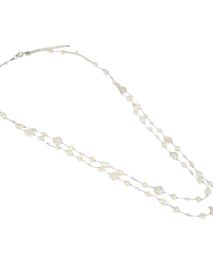 White Crystal Glass and Freshwater Pearls Necklace