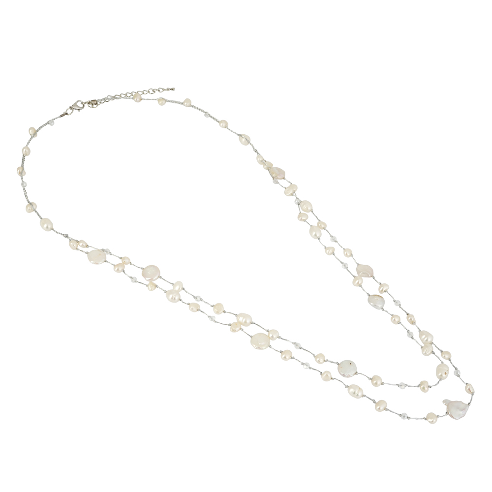 White Crystal Glass and Freshwater Pearls Necklace White Crystal Glass and Freshwater Pearls Necklace